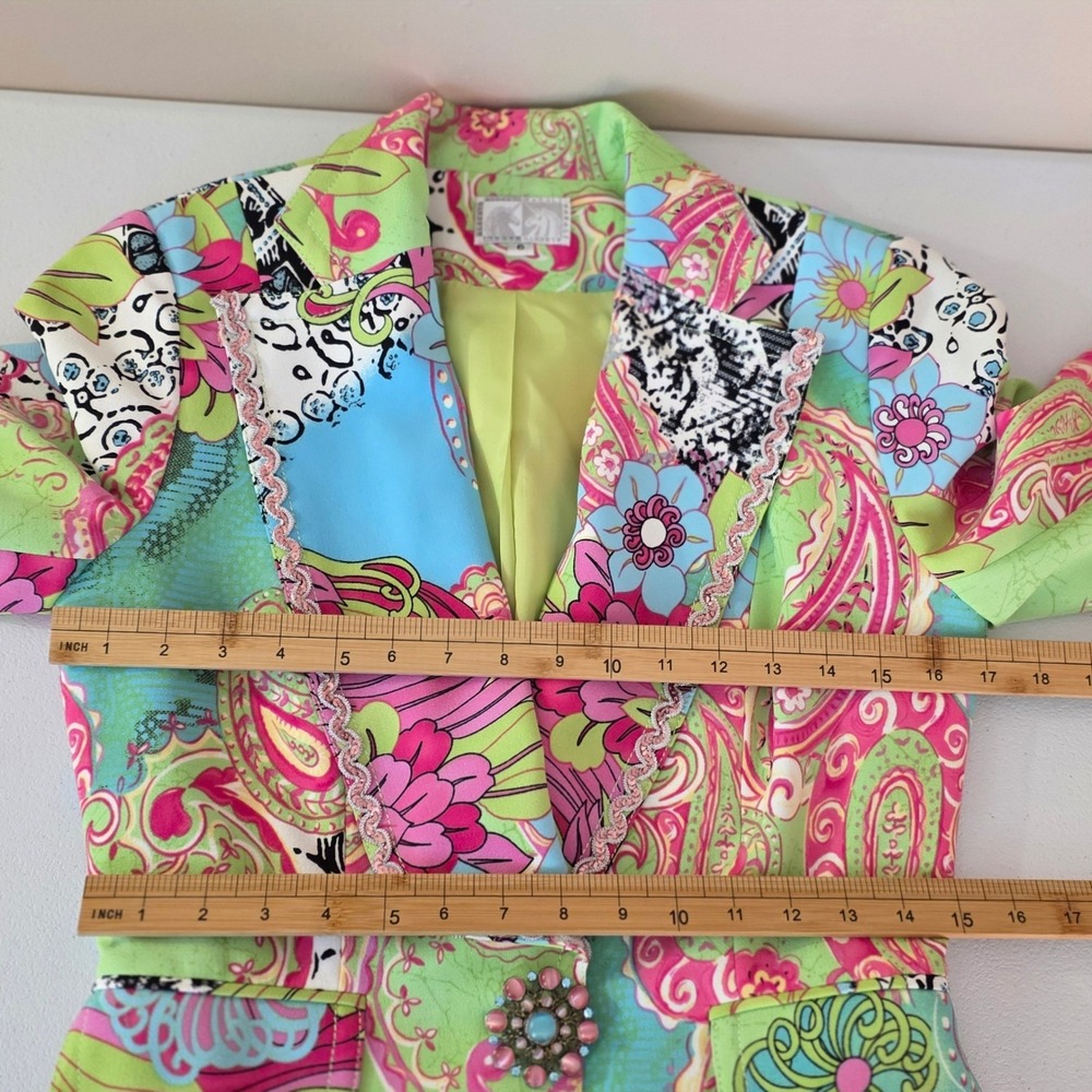 Vintage Alberto Makali Blazer Jacket Womens 6 Paisley Floral Jeweled Sequin - Picture 9 of 13